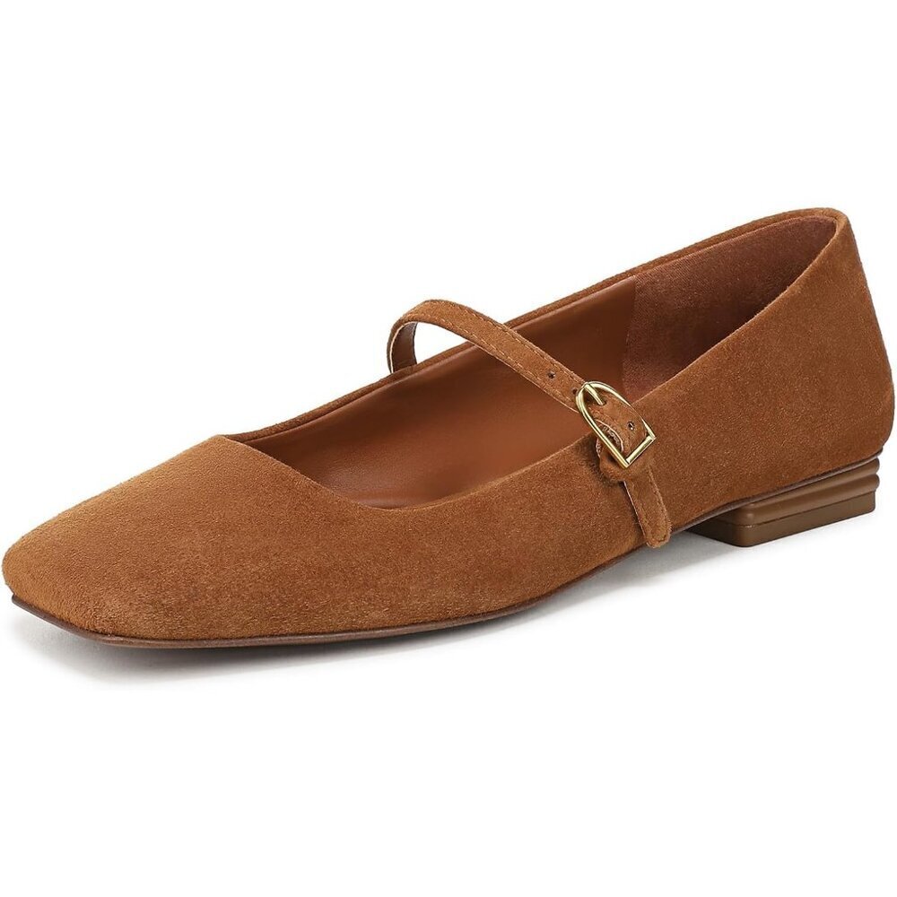 Franco Sarto Womens Saddle Tan Suede Faux Leather Tinsley Mary Jane Ballet Flats
